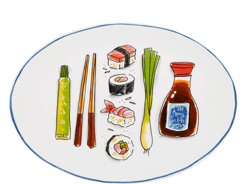 Ovale Bord 27cm Blond Sushi Chopsticks