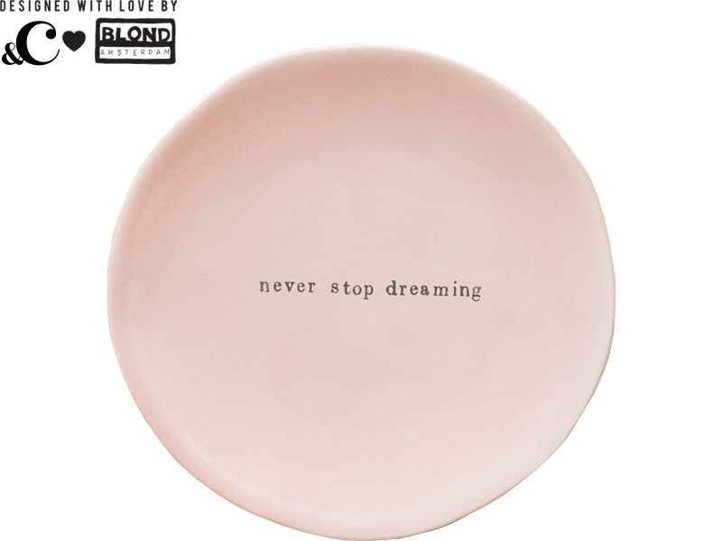 Roze bordje - Never stop dreaming