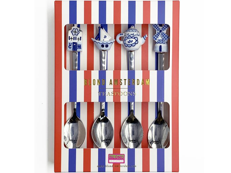 Theelepel set van 4 Delfts Blond