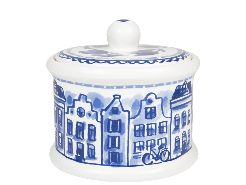 Voorraadpot rond 12,5cm Delfts Blond Grachtenpandjes