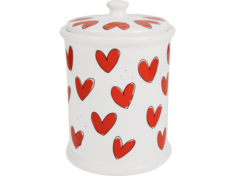 Voorraadpot rond 17cm Valentijn Rode Hartjes